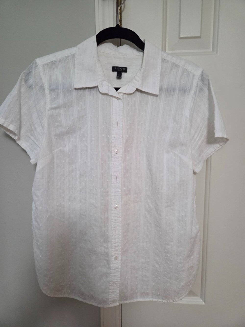 Talbots White Short Sleeve Button Down Shirt Size Large Petite